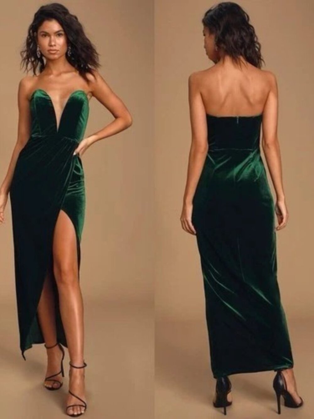 NWT Lulus My Dream Come True Forest Green Velvet Strapless Bustier Maxi Dress S